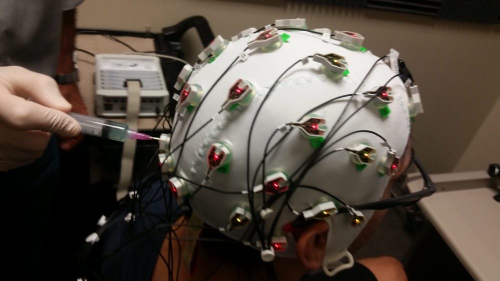 Applying an EEG electrode cap